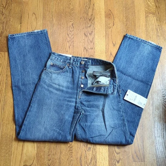 NWT Zara The Boy Boy Fit In Medium Blue Jeans Relaxed Fit Straight Leg Mid Waist